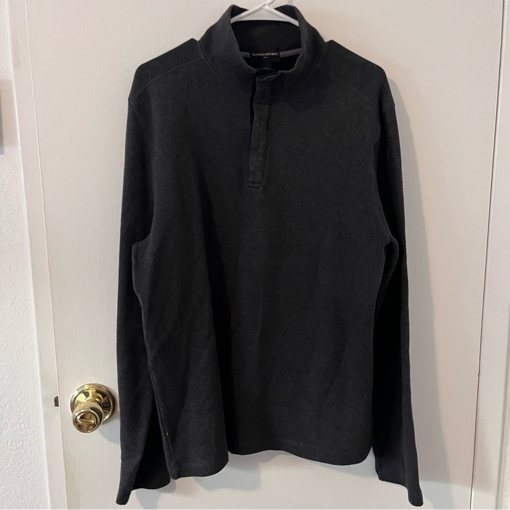 Banana Republic Men’s Quarter Snap Sweater Cotton Long Sleeve Dark Gray Large